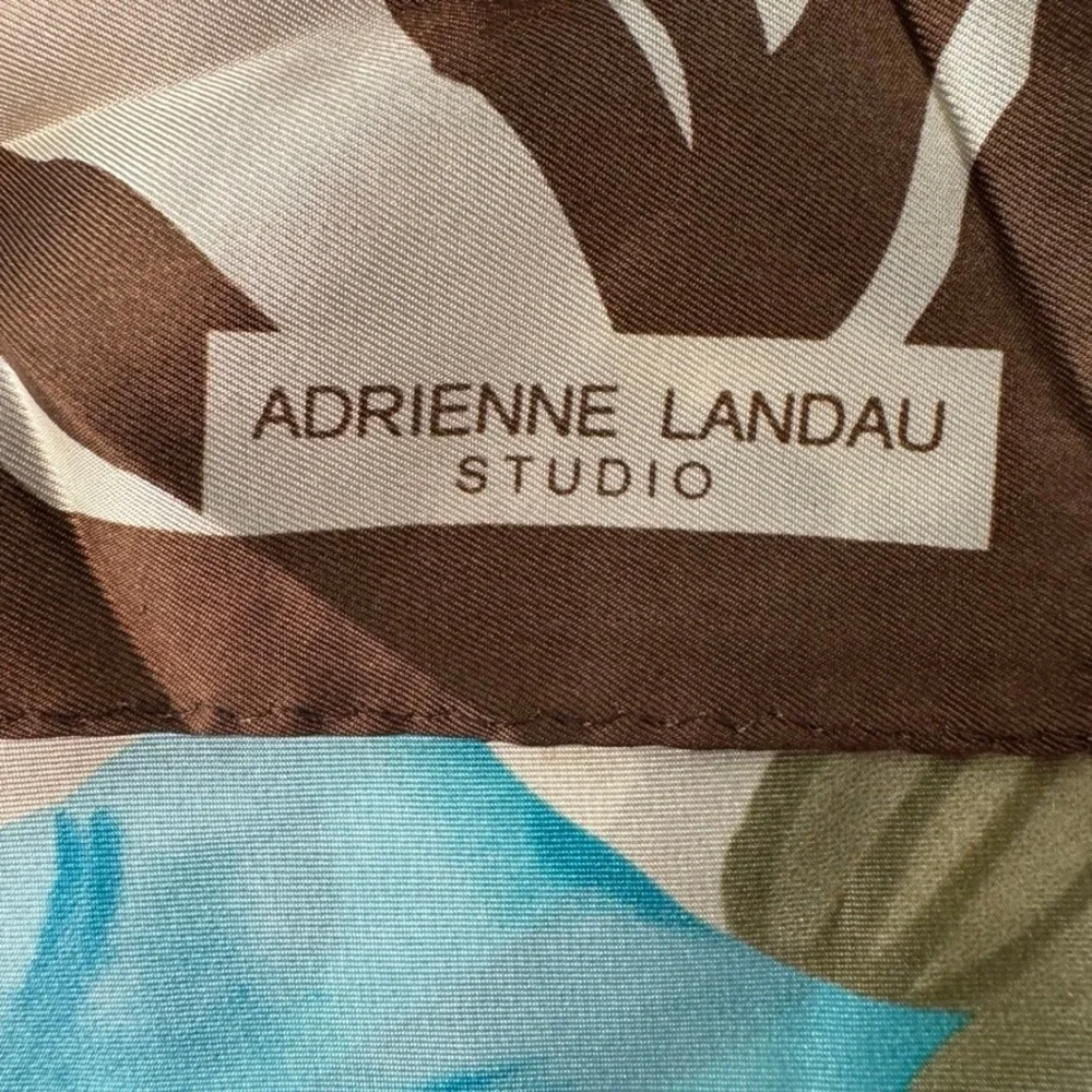 Adrienne Landau Studio Silk Scarf Zebra Floral Print Brown Blue Square 34in